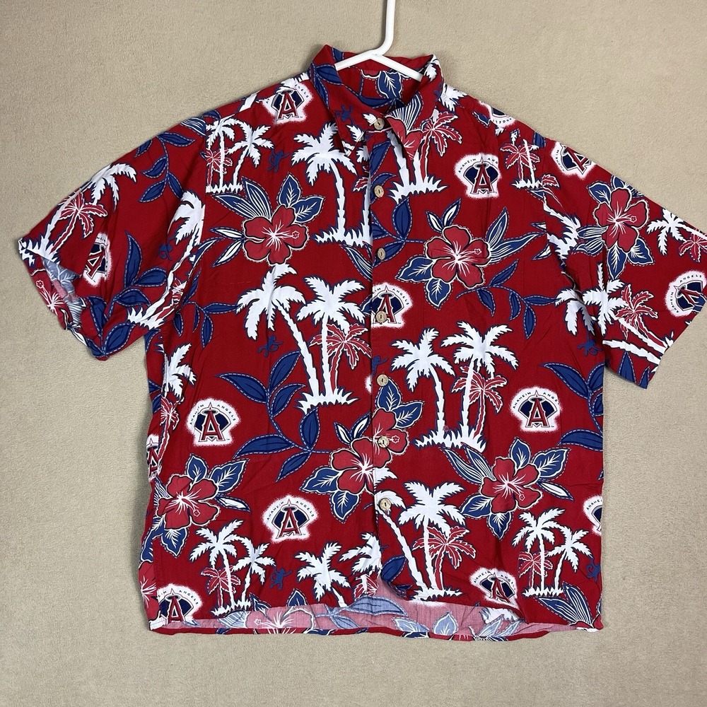 Reyn Spooner Shirt‎ Adult Large Red Anaheim Angels Hawaiian Short Sleeve Mens